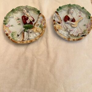 Vintage Porcelain Wall Art with Red and Green Accents